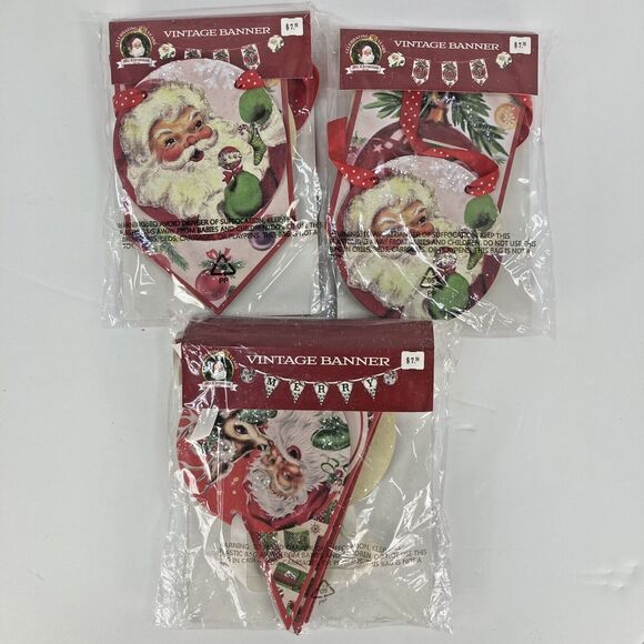 Mr. Christmas Vintage Banner Santa JOY 70" 18985 Garland Ribbon Cardboard Lot 3 - Picture 1 of 5